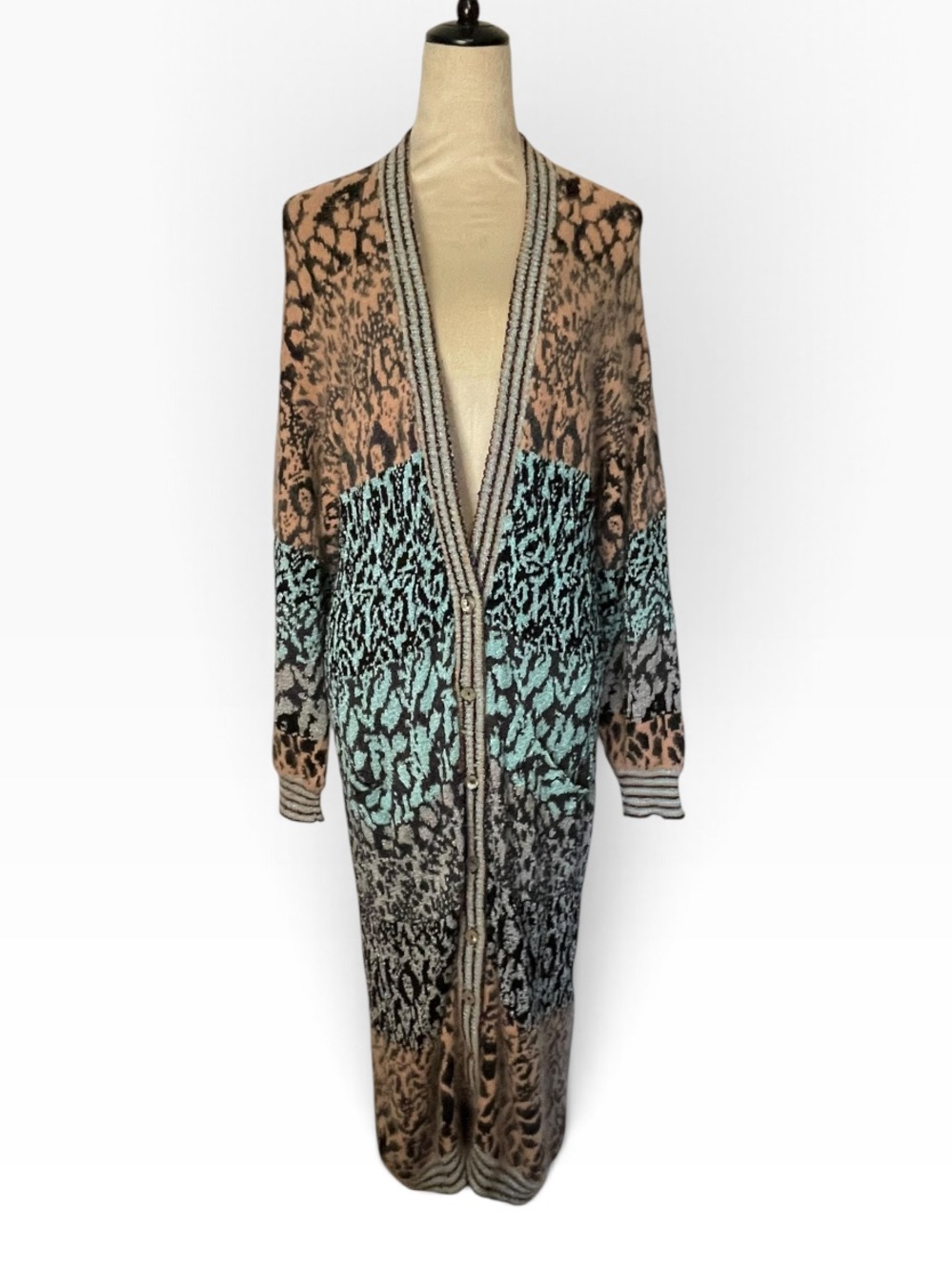 Vintage Brenda French Hand Loomed Art-To-Wear Long Cardigan Sweater